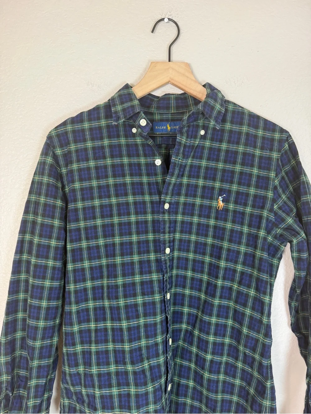 Polo Ralph Lauren RL Slim Fit Tartan Plaid Oxford Shirt Medium Green Navy $130